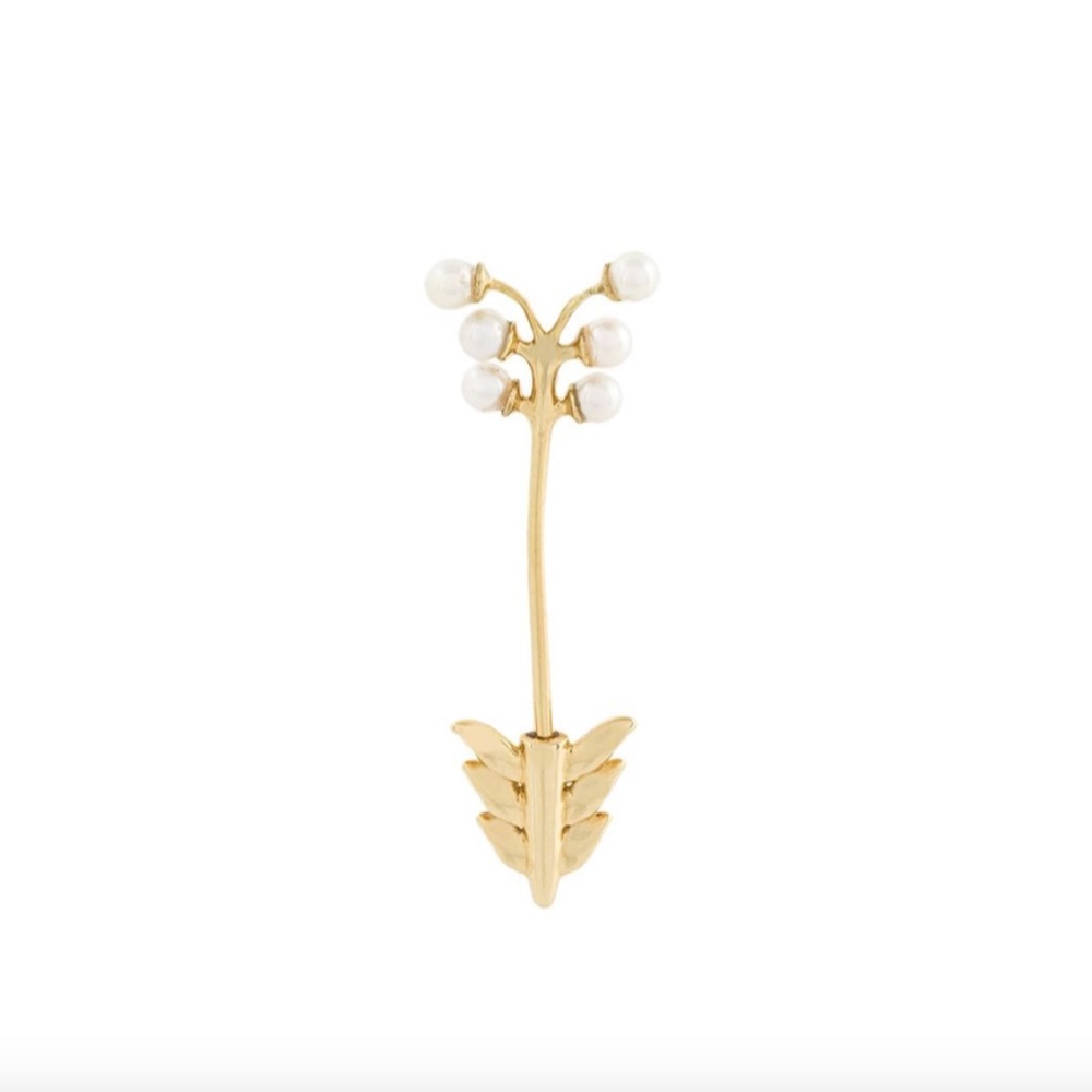 Yvonne Leon 18KT Gold & Pearl Single Arrow Earring